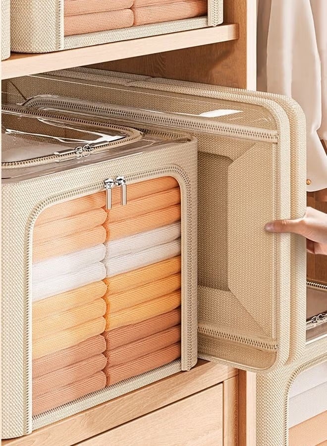 مربع الملابس القابلة للطي,53x35x30cm,2 قطعة أكسفورد النسيج خزانة منظم حقيبة مجموعة مع مقابض حمل ونافذة واضحة,56L كبيرة القدرة الصلب إطار سلالات تخزين لبطانيات الفراش لعب هدية - Image 1